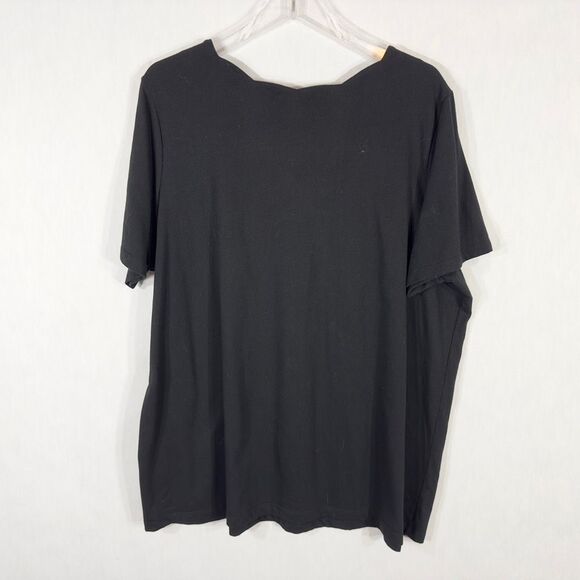 Woman Within Plus Size 1X 22W 24W Top Black Short Sleeve Scalloped Neck 1603 - Picture 2 of 5